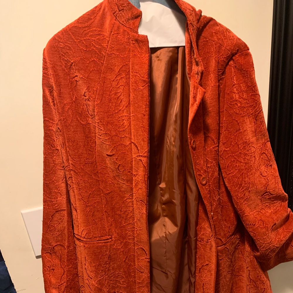 Blue Sky long lovely long burnt Orange velvet duster